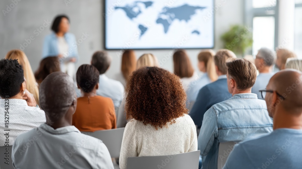 Fototapeta premium A woman is giving a presentation to a group of people