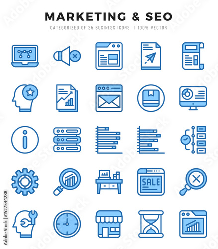 Marketing & SEO icons set. Collection of simple Two Color web icons.