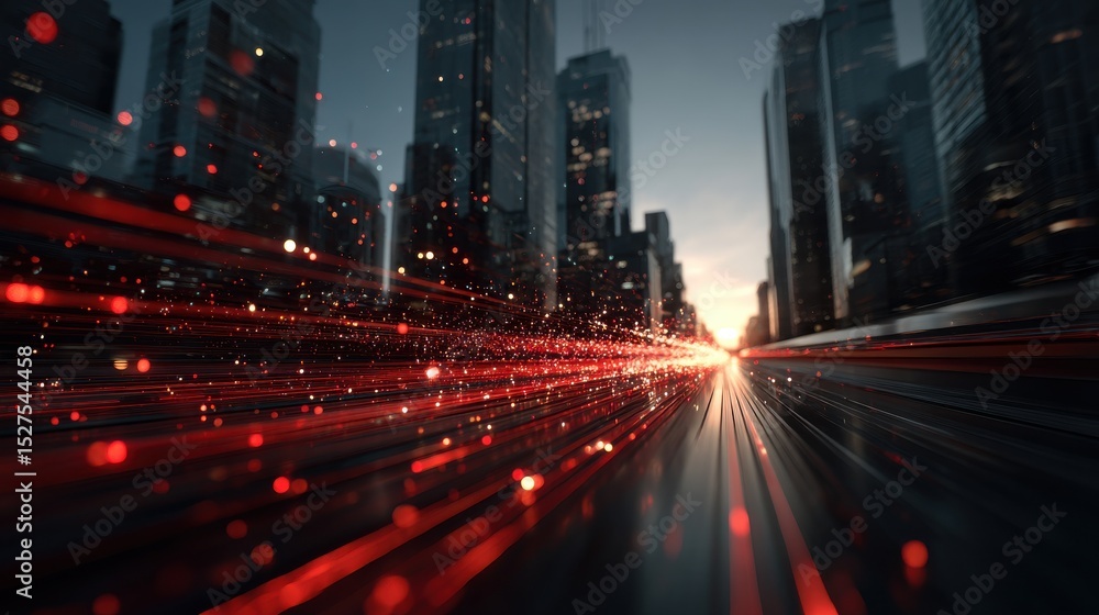 Obraz premium A city skyline with a red streak in the middle