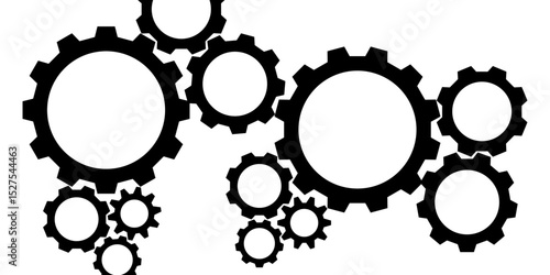 Large cog wheels on the headline industrial technology designs, or automation-themed background. Abstract gear mechanism blueprint illustration. Line-art style illustration of interconnected gears	