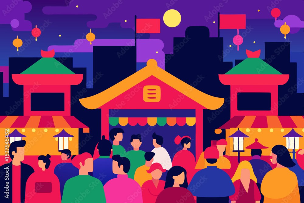 Obraz premium Vibrant Night Market Scene A Colorful Celebration of Culture and Festivities