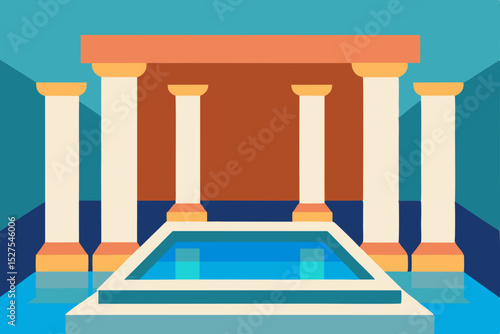 Ancient Roman Bathhouse  A Minimalist Architectural Illustration