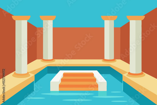 Ancient Roman Baths Architectural Illustration of a Classic Pool and Columns