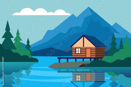 Serene Mountain Lake Cabin A Peaceful Lakeside Retreat Illustration
