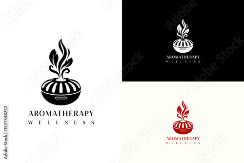 illustration of round diffuser with curved air vents, vector logo for scent, relaxation, mindfulness, skincare, health, fitness, herbal product, beauty brand, aromatherapy wellness, and more