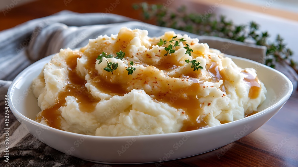 Creamy Mashed Potatoes with Gravy and Fresh Herbs Creamy Mashed Potatoes with Gravy and Fresh Herbs