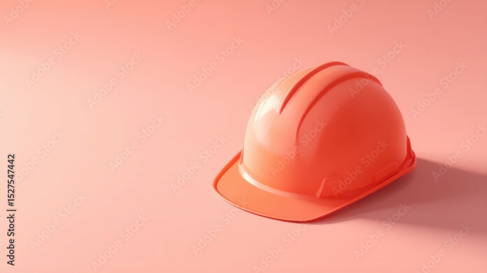 Fototapeta premium Coral Hard Hat Centered on Pastel Background for Safety and Construction Use