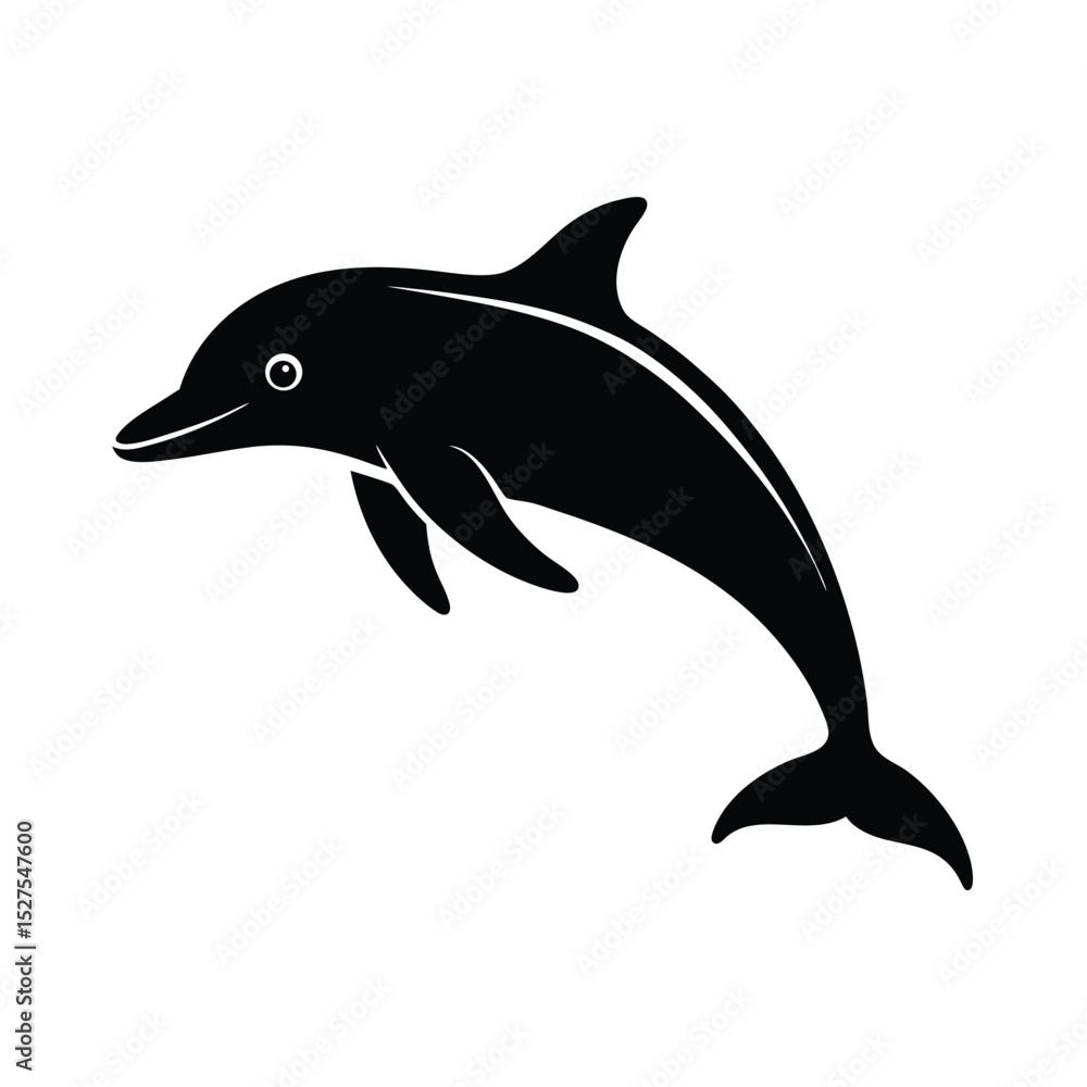 Fototapeta premium Dolphin Side Profile Black Vector Silhouette