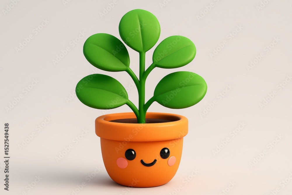 Obraz premium Cute Little Plant Growing in Smiley Pot Character