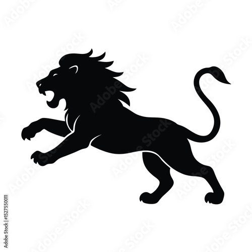 Lion Leaping Black Vector Silhouette