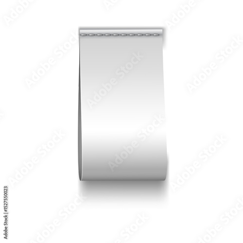 Realistic textile label with stitching along the top edge. Cotton, vertical blank tape.