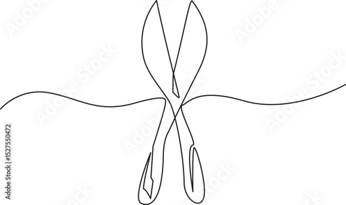 Continuous one line drawing of secateurs plant equipment. Plant scissors in single line draw illustration. Editable stroke. Vector Illustration.