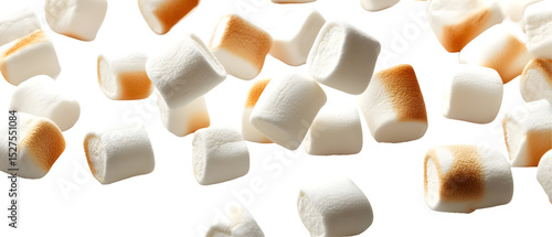 Delicious toasted marshmallows floating on a dark background creating a sweet temptation