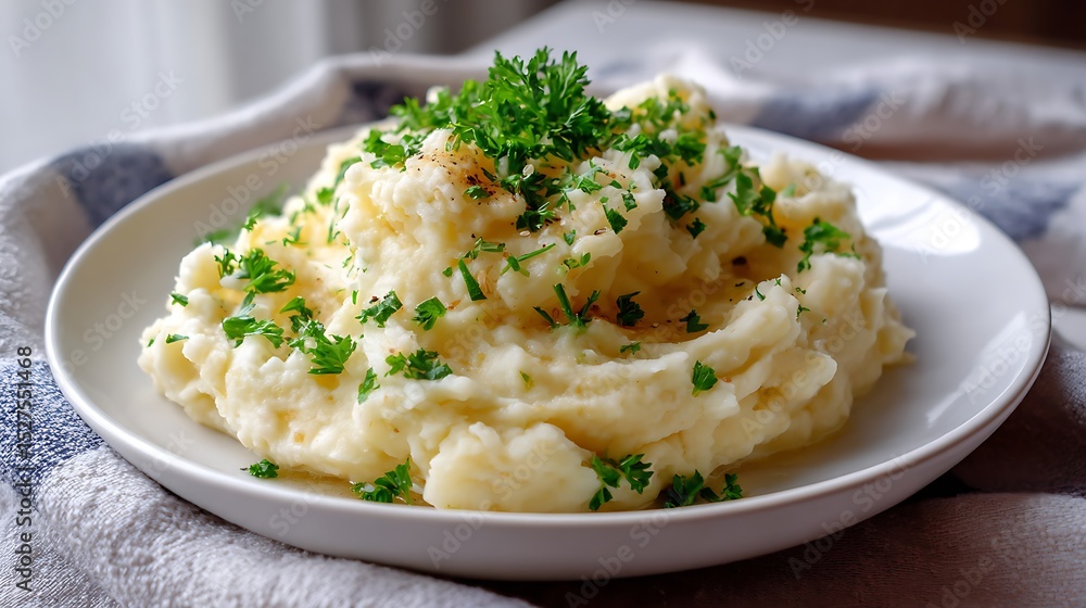 Creamy Mashed Potatoes Garnished with Fresh Parsley Creamy Mashed Potatoes Garnished with Fresh Parsley