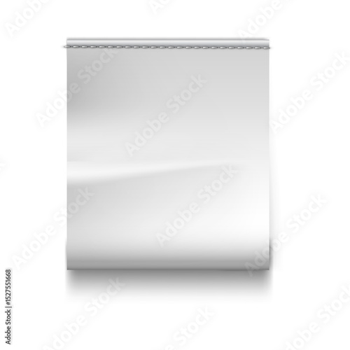 Vector realistic textile cotton tape template with stitches on the top and folded bottom edge.