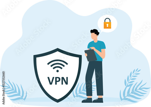 VPN software or plugin and App for secure internet connection and data encryption. Security protocol concept
