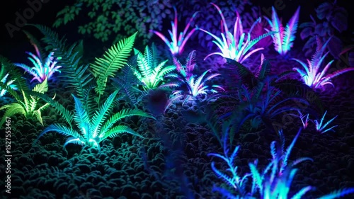 Wallpaper Mural Vibrant display of illuminated plants in a dark garden setting during evening hours Torontodigital.ca