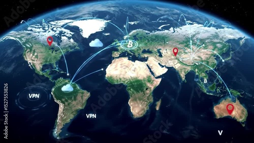 Digital World Map With Users Worldwide Connections. Global Social Media Network And Communication On Earth Background. Cloud Storage And Blockchain Technology Concept. Internet Vpn Location. 4k video