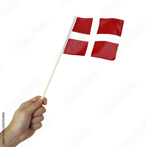 Waving the danish flag in support of denmark on a black background