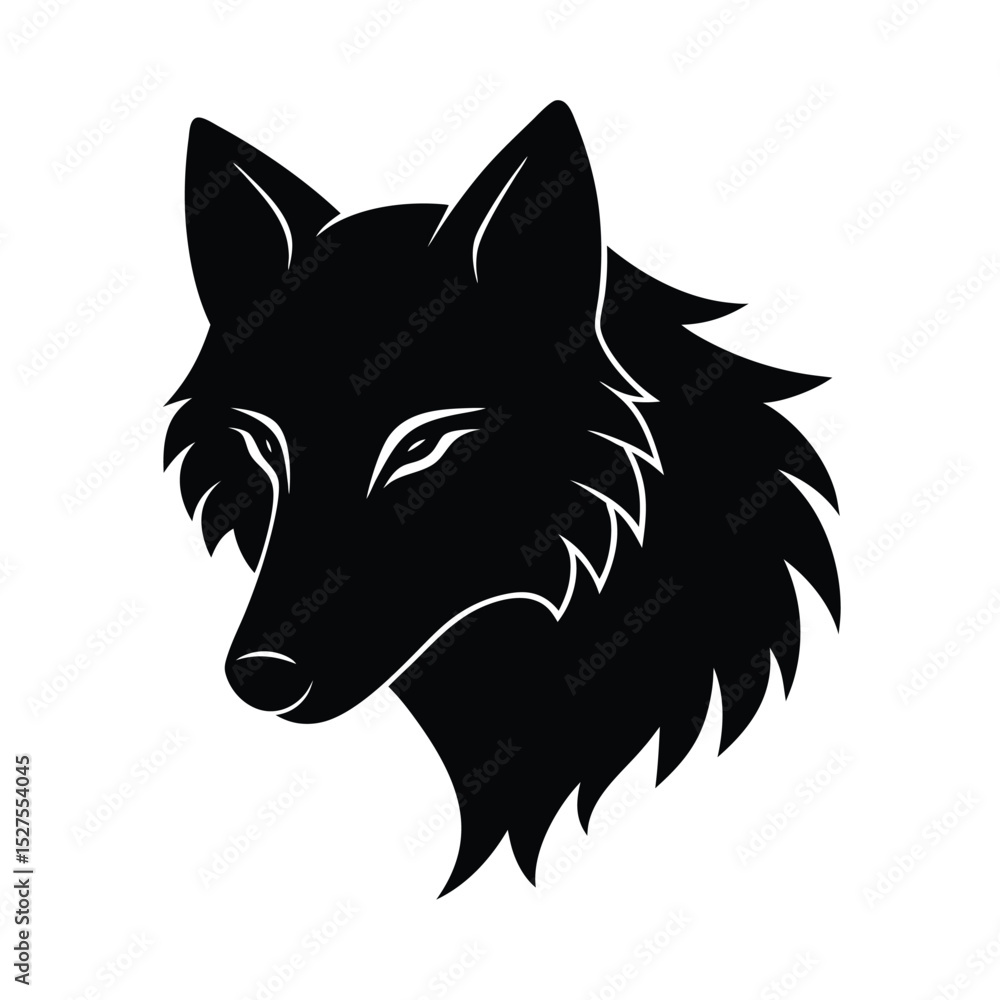 Obraz premium Wolf Ears Perked Black Vector Silhouette