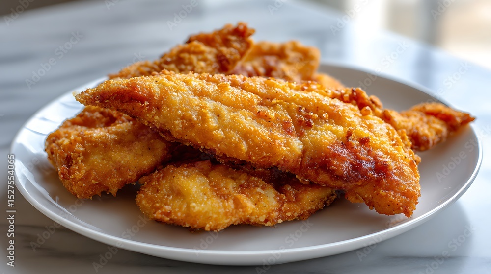 Crispy Fried Chicken Strips on a White Plate Crispy Fried Chicken Strips on a White Plate