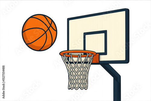 Basketball hoop clipart with net, backboard, and rim isolated on transparent background.