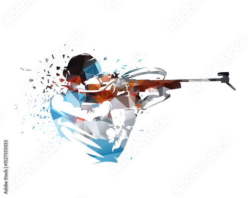 Biathlon, woman shooting, isolated low polygonal vector illustration. Winter sports clip art