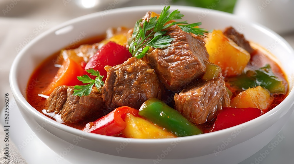 Hearty Beef Stew with Vegetables in a White Bowl Hearty Beef Stew with Vegetables in a White Bowl