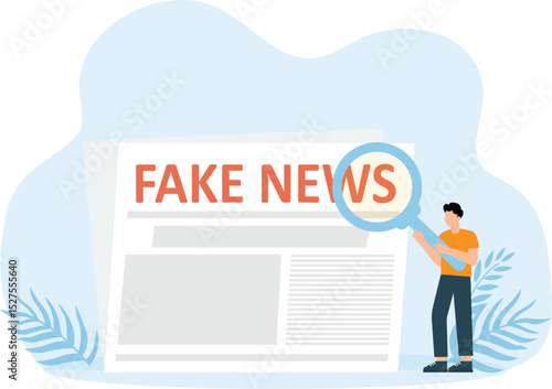Fake news or fact scanning with magnifying glass concept
