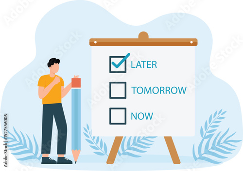 Delay work or activities and Characters are lazy to put or delay documents and Unfavorable time concept
