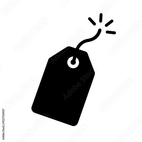 Price tag with lit fuse representing explosive discount – solid black icon