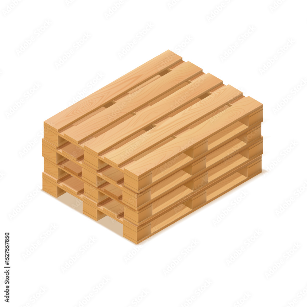 Realistic wooden pallets stacked on top of each other. Realistic wooden pallets stacked on top of each other.