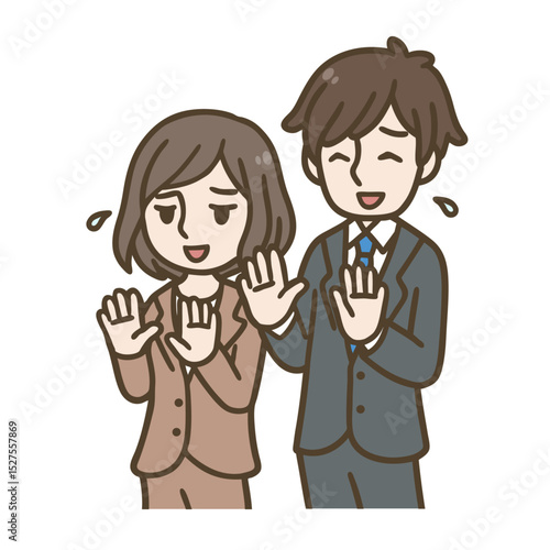 困った表情の女性社員と男性社員のイラスト