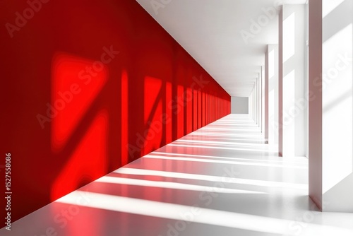 Modern Corridor with Red Accent Wall