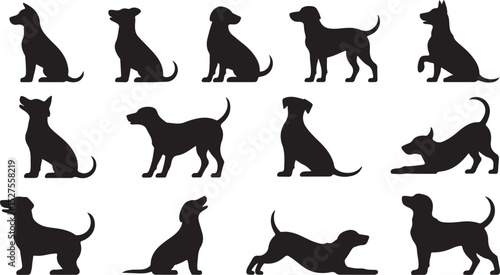 Dog Silhouette Set with Various Poses for Pet Art Design, Perfect for Canine Love Decor and Friendly Pup Illustration Theme