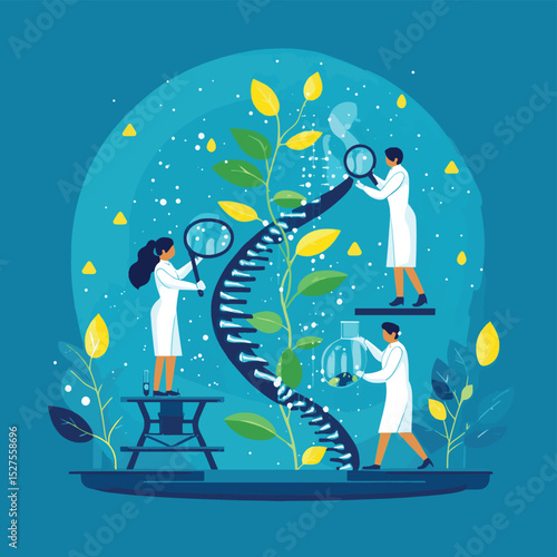 Biotechnology, genetic research vector illustration