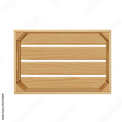 Vector crate with realistic wooden texture, top view.