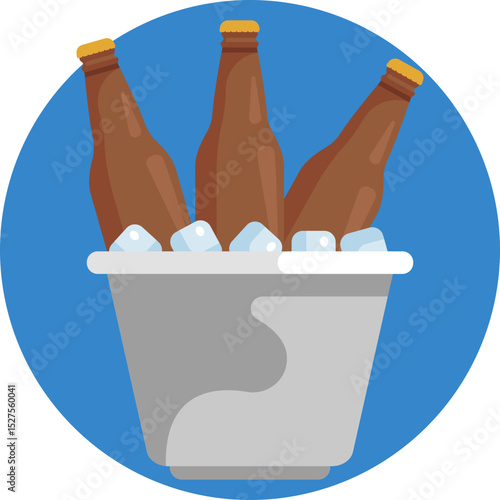Icon of a metal bucket filled with several beer bottles, typically served at bars or parties.
