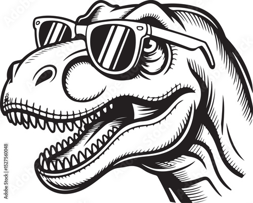 T-Rex with Sunglasses Silhouette for Cool Dino Art Design, Perfect for Jurassic Trend Decor and Stylish Prehistoric Illustration