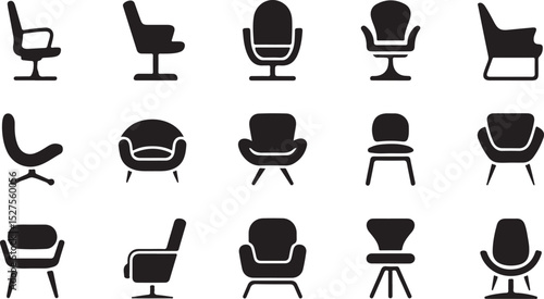Modern Chair Silhouette Set with Lounge Swivel Art Design, Perfect for Contemporary Home Decor and Comfort Seating Illustration Theme