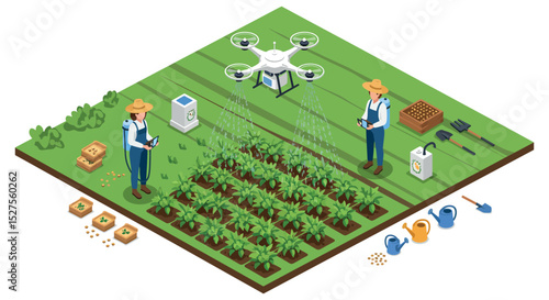 Smart farming: drone technology enhancing crop management with precision agriculture vector illustration