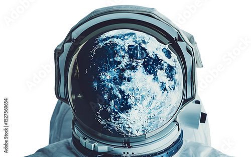 Fototapeta Naklejka Na Ścianę i Meble -  Space Helmet Capturing the Stunning Reflection of the Moon Isolated on Transparent Background