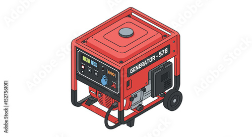 Red portable generator with digital display and wheels vector illustration