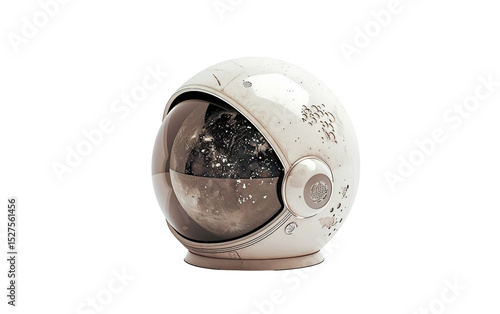 Fototapeta Naklejka Na Ścianę i Meble -  Moon Reflected in the Helmet of an Astronaut Floating in Space Isolated on Transparent Background