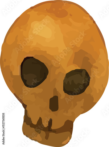 This eerie Halloween illustration showcases a stylized skull with hollow eyes and a toothy grin, painted in soft beige tones. Perfect for seasonal decorations, digital art, or spooky designs, it adds 