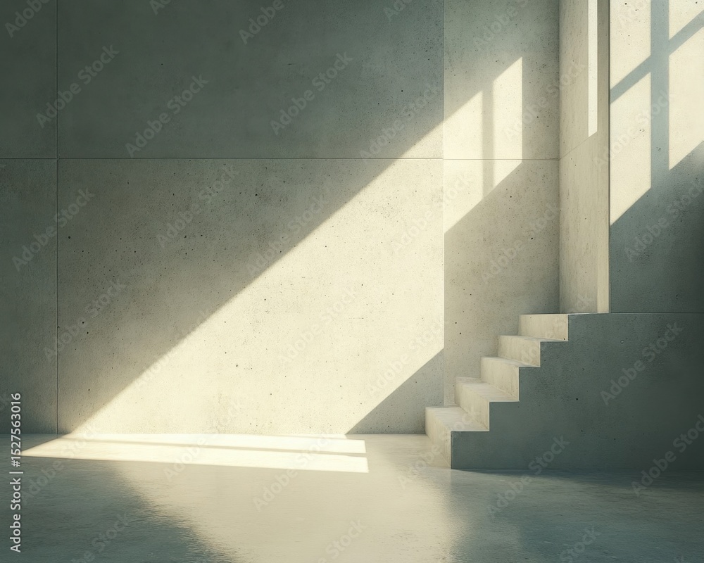 Obraz premium Sunlight streams into a modern concrete space