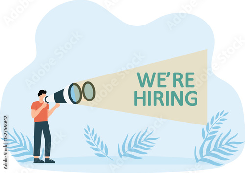 Business recruitment uses binoculars to see the text we use. recruitment process join our team cv resume. We are recruiting concept

