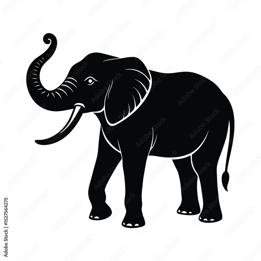 Obraz premium Elephant Trunk Up Vector Silhouette