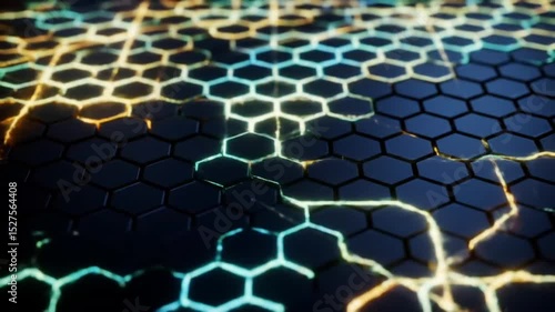 Abstract Hexagon Network Glowing Lines and Geometric Patterns
