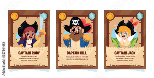 Pirates Adventures Cartoon Vertical Cards Set
